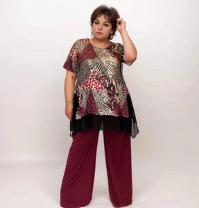 OUTFIT DONNA DONNA DUE PEZZI PANTALONE PALAZZO TINTA UNITA ADERENTE + TOP LUNGO - Foto 1 di 14
