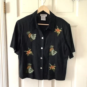 Blusa Camisa Tropical Bordada Mezcla Lino Nueva York Ultra Vestido De Colección Talla 14 - Imagen 1 de 10