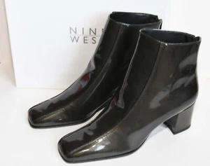 Nine West Sexy Metallic Pewter Lackleder Blockabsatz Stiefeletten 9 1/2 Neu im Karton - Bild 1 von 12