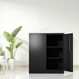 Metal Storage Cabinet 2 Doors 2 Shelves Lockable Steel Storage Cabinet Office Ga - Picture 1 of 13