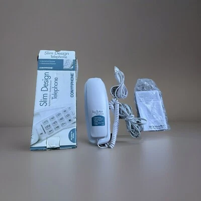 Teléfono con cable con botón pulsador Trimline vintage Conairphone, blanco, modelo PR5007 Foto 1 de 4