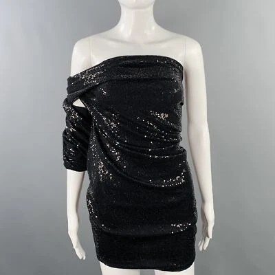 THE ATTICO Size 4 Black Nylon Blend Sequined One Shoulder Dress Top - Image 1 of 4