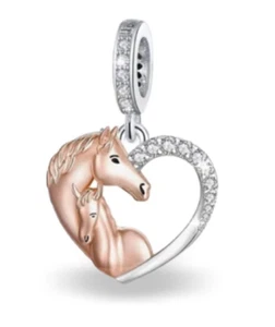 Genuine Sterling Silver 925 Mum Daughter Horse Pony Love You Heart Dangle Charm - Picture 1 of 1