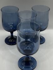 4 Libbey Dusky Blue Wine Glasses Elegant Tulip Design 6” Tall