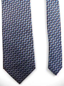 VITALIANO PANCALDI NWT MENS 100% SILK TIE BLUE BROWN GEOMETRIC LUX MADE IN ITALY - Picture 1 of 8