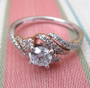 14k Gold Diamond Crossover Engagement Ring Solitaire LLJ Modern Heirloom 585 - Picture 1 of 18