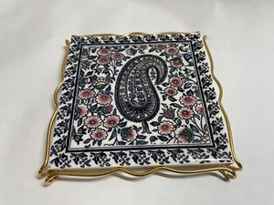 VTG Oriental Style Cashemire Paisley by Faiencerie De Gien France Hot Pot Stand - Picture 1 of 5