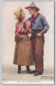 Western Cowboy and Cowgirl It's All In the Roundup Postcard J. Ellsworth Gross - Picture 1 of 6