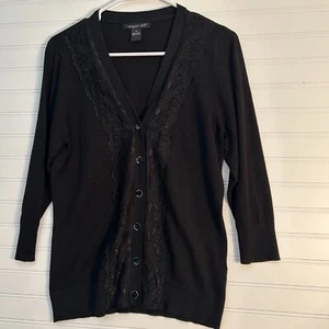 Cárdigan suéter August seda negro mezcla seda para mujer M encaje borde frontal - Imagen 1 de 9