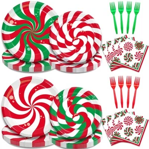 96Pcs Christmas Peppermint Candy Party Plates and Napkins, Winter Holiday Chr... - Picture 1 of 7