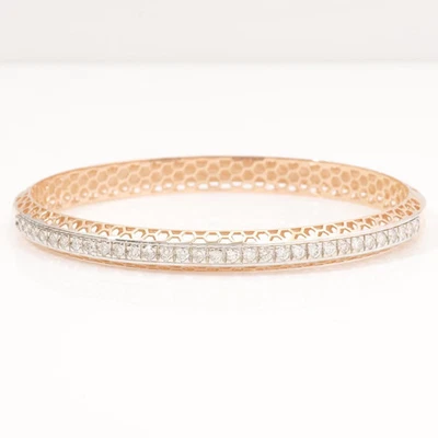 0.95 Ct Natural Diamond Filigree Bangle 14K Gold Statement Minimalist Bracelet - Image 1 of 4