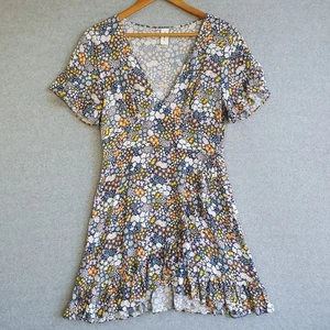 Tigerlily Dress Sz 10 Blue Colourful Floral Faux Wrap Mini Ruffle Summer Beach - Picture 1 of 11