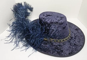 Tall Toad Blue Velvet Cavalier Hat with Feathers - Size XL Pimp Hat - Picture 1 of 14