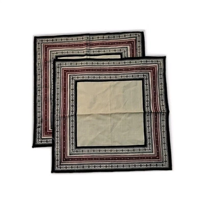 2 Multicolor Linen Cloth Napkins  Black Cream Tribal Dinnerware 19x19" - Image 1 of 4