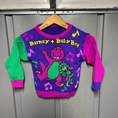 VTG 90'S Barney & Baby Bop Music Notes Dancing Color Block Sweater 4T Lyons 1992 - Image 1 of 3