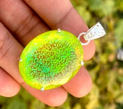 Ciondolo in argento massiccio 925 doppio opale di fuoco monarca ovale 120... - Immagine 1 di 4