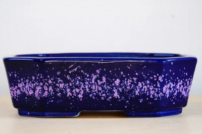 Japanese Bonsai Pot Tokoname AIBA KOYO 7.5"(19cm) Purple Glazed Rectangle Y946 - Image 1 of 4