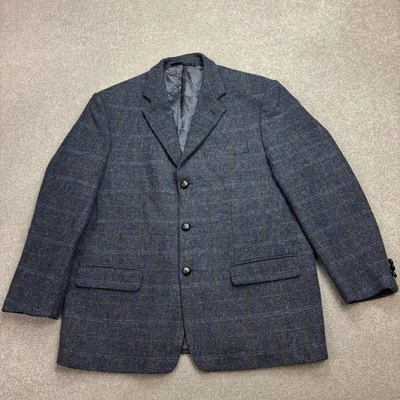 Harris Tweed Jacket Adult 46R Blue Windowpane Country Hunting Outdoor Blazer Men - Image 1 of 4