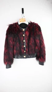 Chaqueta corta Balmain X H&M piel sintética negra y roja con ribete de cuero talla UK12 - Imagen 1 de 14