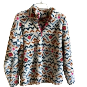 Eddie Bauer Faux Fur Aztec Zip Neck Popover Jacket Misses size L - Picture 1 of 5