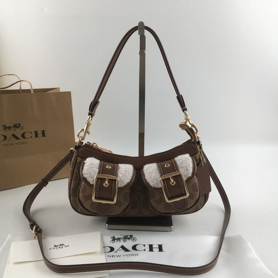 Coach Ashton Baguette Bag CY658 in Signature Canvas with Shearling outlet