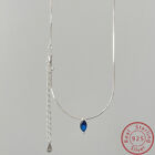 Collier pendentif 1 ct ovale bleu zircon argent sterling 925 bijoux réglables