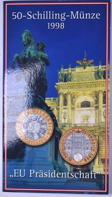 1998 Austria 50 Schilling Presidency of European Union Coin & Educational Card - Image 1 of 4