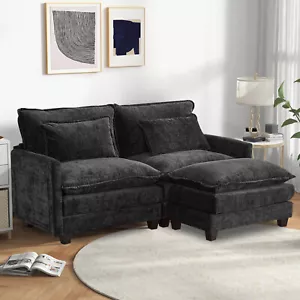 Chenille Sectional Sofa L Shaped Comfy Cloud Sofa Chouch with Removable Ottoman  - Picture 1 of 50