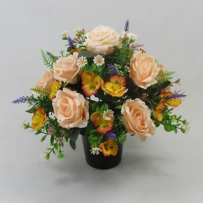 JUST BECAUSE FLOWERS Artificial silk flowers Grave arrangement Hand-Made Long Lasting Rose - Pansy