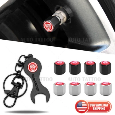 4x Hex Red Jaguar Car Tire Wheels Air Stem Dust Valve Cap Cover + Keychain Ring - Imagem 1 de 4
