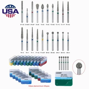 US 100pcs Dental Diamond Burs Kit for High Speed Handpiece Medium FG 1.6MM - Picture 1 of 21