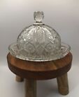 Antique EAPG Indiana Glass 1907 Heirloom Hobstar Butter Dish Clear W/Cloche