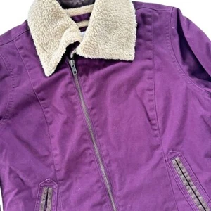 Mountain Khaki Canvas Zip Coat Women's Small Shearling Lined Maroon Gorpcore - Picture 1 of 11