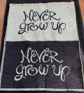 Lot of 2 Never Grow Up Green & Black Tapestry Fabric Material Pillow Panels - Picture 1 of 4