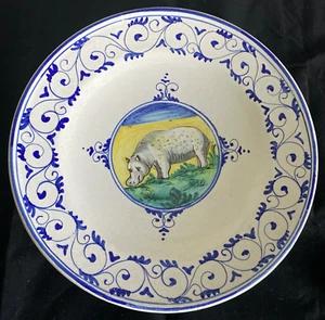 Vintage Tuscan Montelupo Fiorentino Italy Majolica Hippo Bowl 11 1/2” - Picture 1 of 5