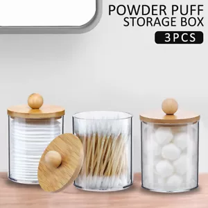 3Pcs Acrylic Holder Dispenser Bathroom Jar Bamboo Lid Cotton Ball Pad Swab·. - Picture 1 of 8