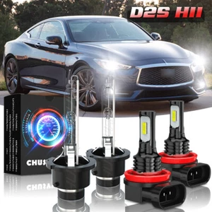 For Infiniti Q60 2014-2019 6000K LED/HID Headlight High Low+Fog Light Bulbs Kit - Picture 1 of 16