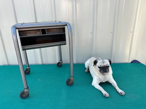 Vintage Industrial Drop Leaf Rolling Typewriter Table Desk Metal Stand Gray Cover