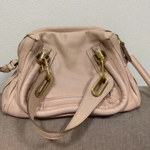 CHLOE Paraty Large Leather Handbag 2way Shoulder Bag Anemone pink beige Used F/S - Picture 1 of 10
