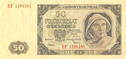 Poland  50  Zlotych  1.7.1948  P 138c Series  EF  Circulated Banknote QZ34 Cover