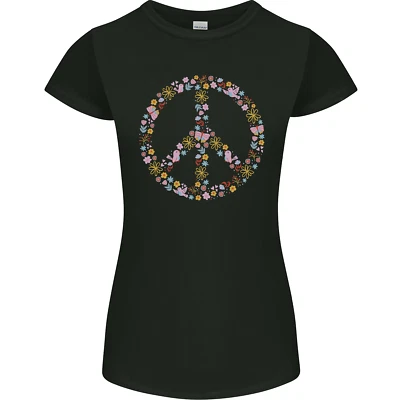 Floral Peace Symbol Hippie Love Womens Petite Cut T-Shirt - Image 1 of 4