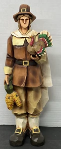 Pacific Rim Thanksgiving Dekor Kubist 13,5" Pilger Mann hält Türkei Figur - Bild 1 von 10