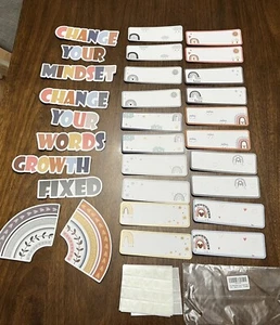 Boho Rainbow Bulletin Board Classroom Change Your Mindset Change Your Words (Q) - Picture 1 of 10
