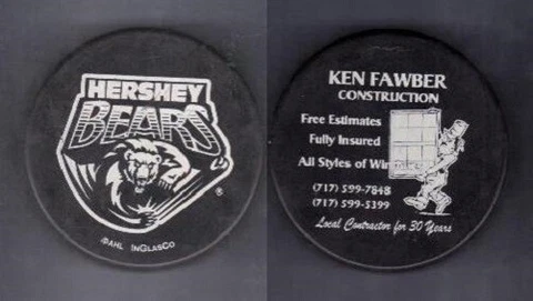 AHL HERSHEY BEARS Fawber Construction PROMO Practice PUCK - USED - LAST1 Cover