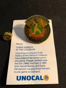 Oakland A's - 3 Homers in 1 Game Pin - Coliseum Reggie Jackson Henderson Baines - Picture 1 of 1