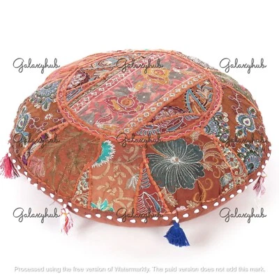 16X16 In Indian Handmade Cotton Pillow Cover Brown Bohemian Floor Cushion Cover - Image 1 of 4