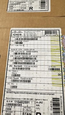 Cisco Catalyst C9300L-24P-4X-E 9300L серии 24 PoE + 4 x 10 G новый открытая коробка - Изображение 1 из 4