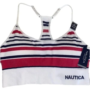 Sujetador deportivo Nautica Intimates M nuevo blanco rosa azul NT6157 - Imagen 1 de 7