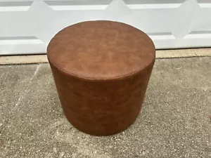 Vintage Reupholstered Round Ottoman Footstool Pouf - Picture 1 of 6