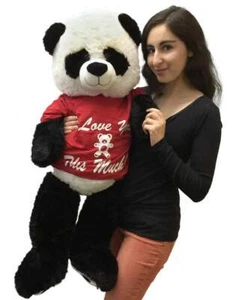 3 Foot Giant Stuffed Panda 36 Inch Soft Wears Tshirt I Love You This Much - Picture 1 of 7